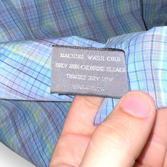 Talbots for Men Teal Blue Check Twill Button Down Shirt L - Picture 8 of 9